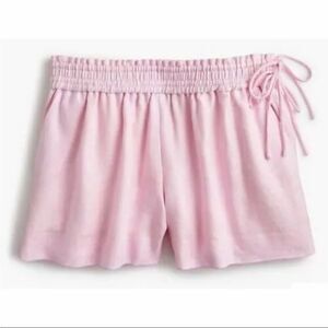 J Crew 100% Linen Pink Shorts Elastic Waist Pull On Side Drawstrings Pockets XS